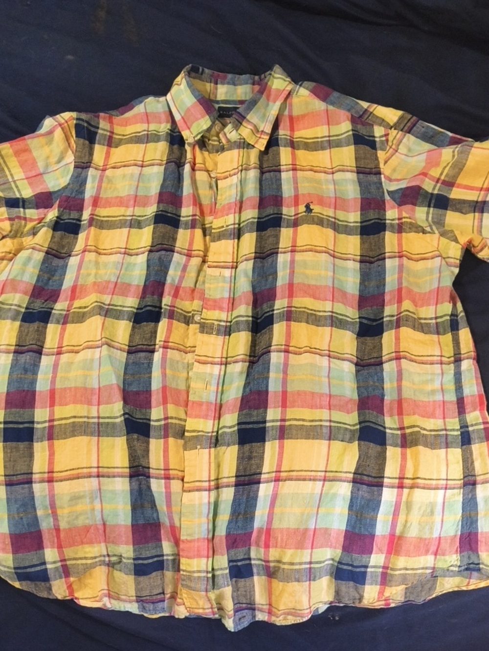 Ralph Lauren Men's Large Multicolor Plaid Linen SS